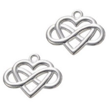 Metalen hanger / bedel Infinity hartje 24x20mm Antiek zilver